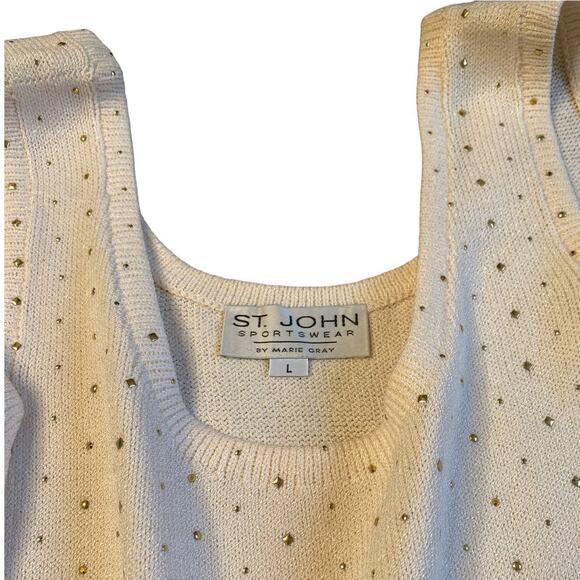 Vintage St. John Cream Wool Sweater Vest Gold Studded Size Large - Picture 4 of 8